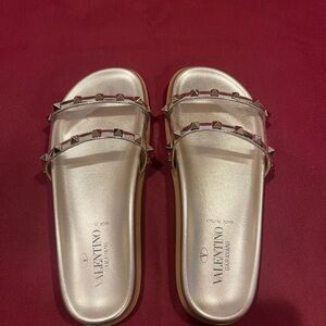 Valentino Garavani Women's Metallic Gold Studded Sandals
